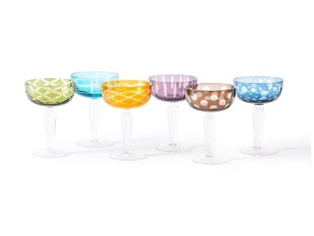 Cuttings Multicolor Coupe Glass (Set of 6) For Sale