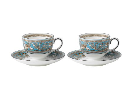 Florentine Turquoise Teacups & Saucers (Set of 2) Cheap