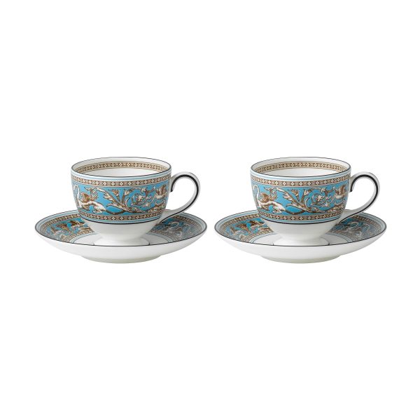 Florentine Turquoise Teacups & Saucers (Set of 2) Cheap